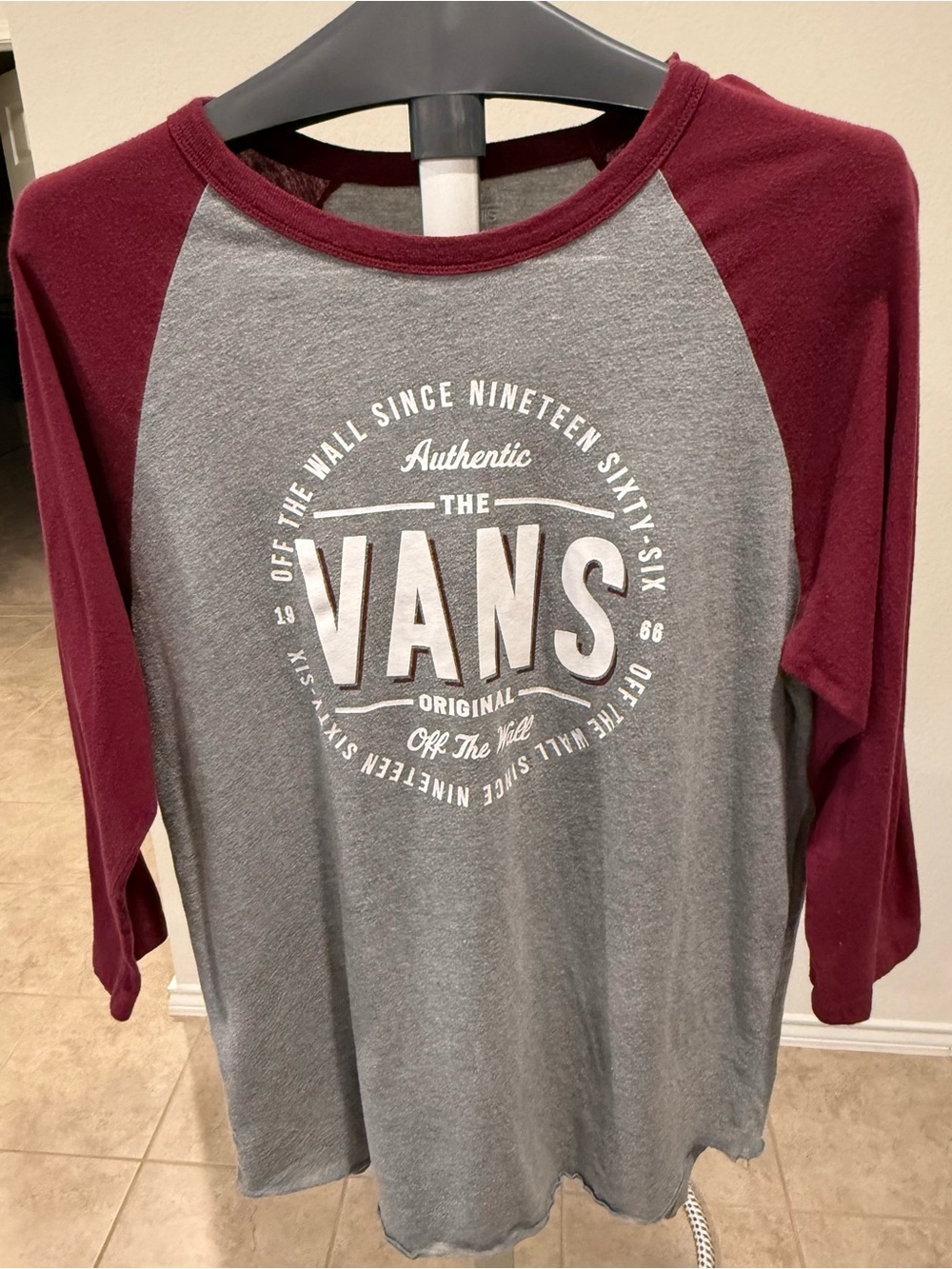 Vans Grey and Burgundy Raglan Logo Shirt
